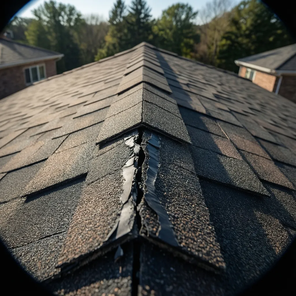 Cracked roof sealant along expansion seam on flat roof