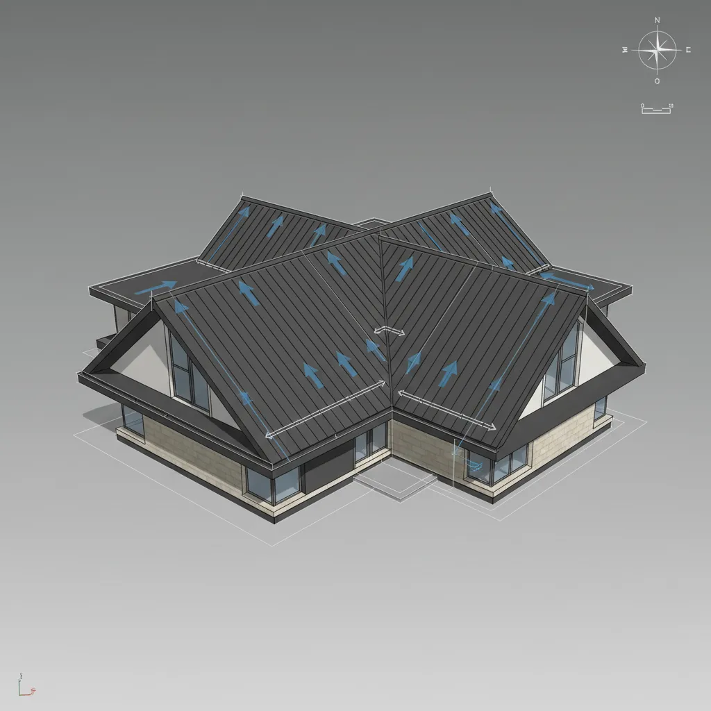 Digital roof slope and drainage simulation in architectural design software