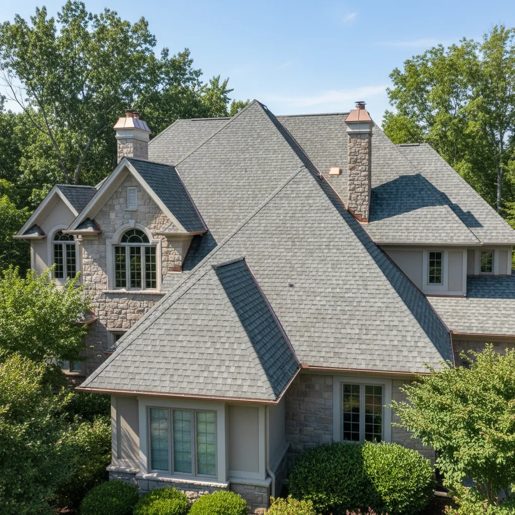 Complex residential roof with dormers valleys and multiple slopes