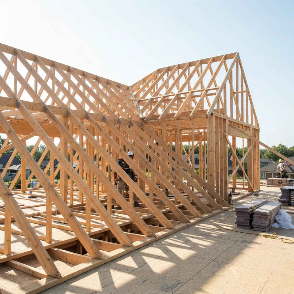 roof framing structure during residential construction