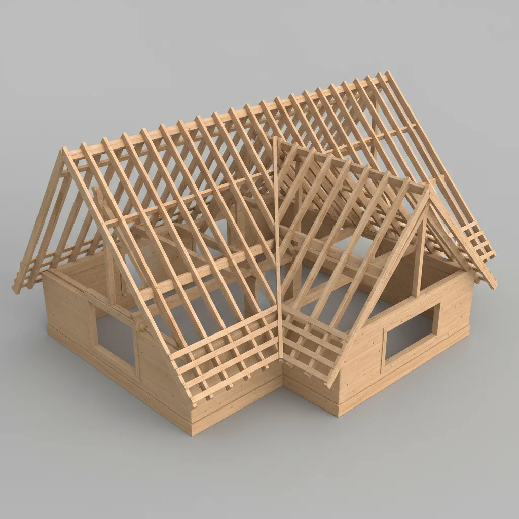 roof framing structure with rafters and support beams diagram