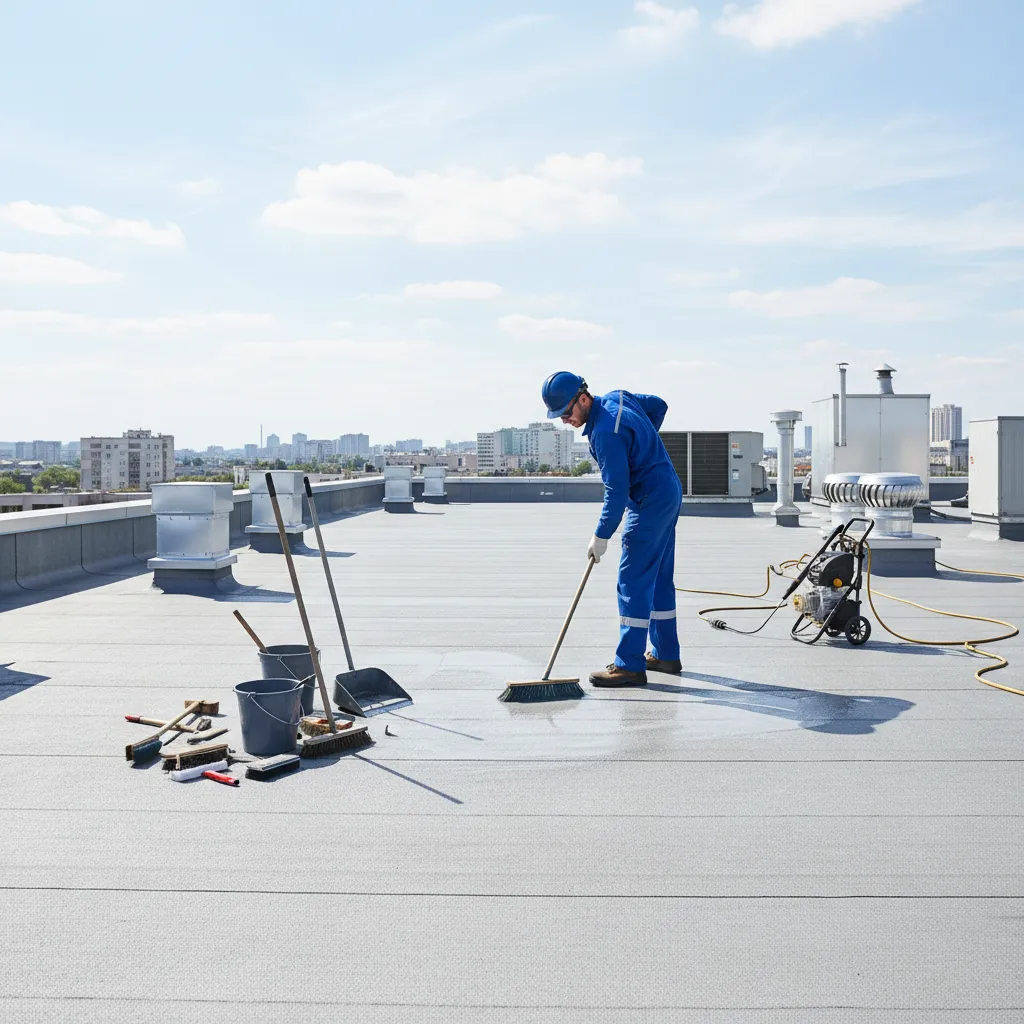 Cleaning roof surface before applying sealant