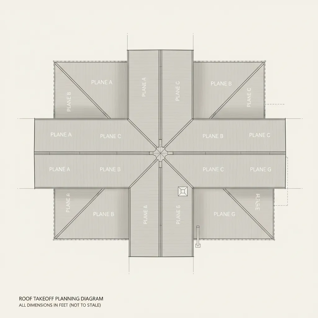 roof takeoff diagram dividing roof into measurement sections