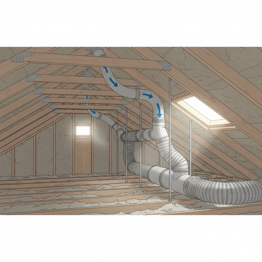 Diagram showing backdraft airflow reversing through roof vent
