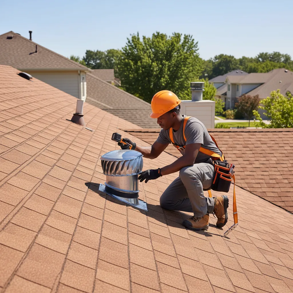 Technician inspecting a plumbing roof vent cap for debris blockage