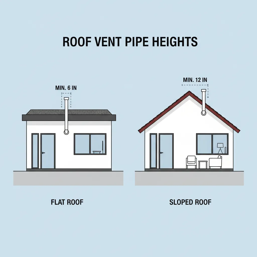 diagram showing plumbing vent height above different roof types