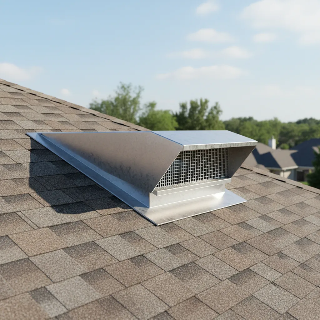 Roof vent with metal mesh screen preventing debris and pests