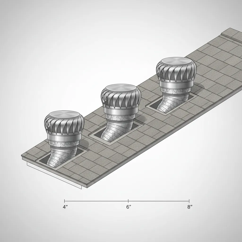 diagram comparing 4 6 and 8 inch roof vent diameters with duct sizes
