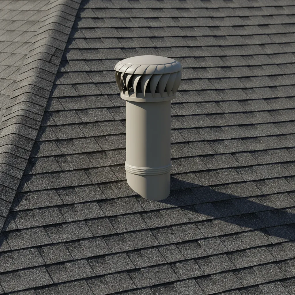 close up of plumbing vent pipe with protective roof vent cap