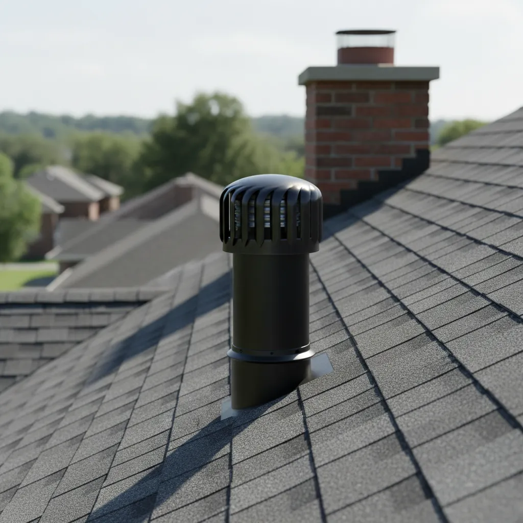 roof plumbing vent pipe with protective vent cap installed