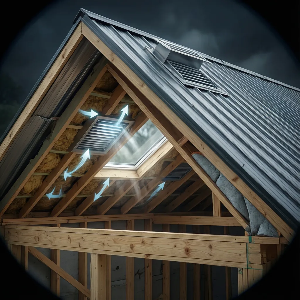 Roof ventilation system with ridge vent and soffit airflow path