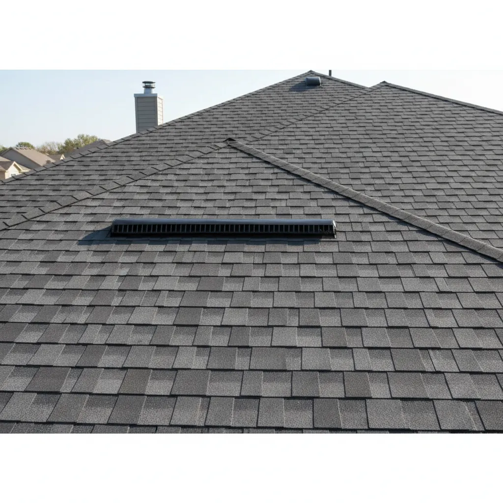 Ridge vent ventilation system installed along peak of residential roof