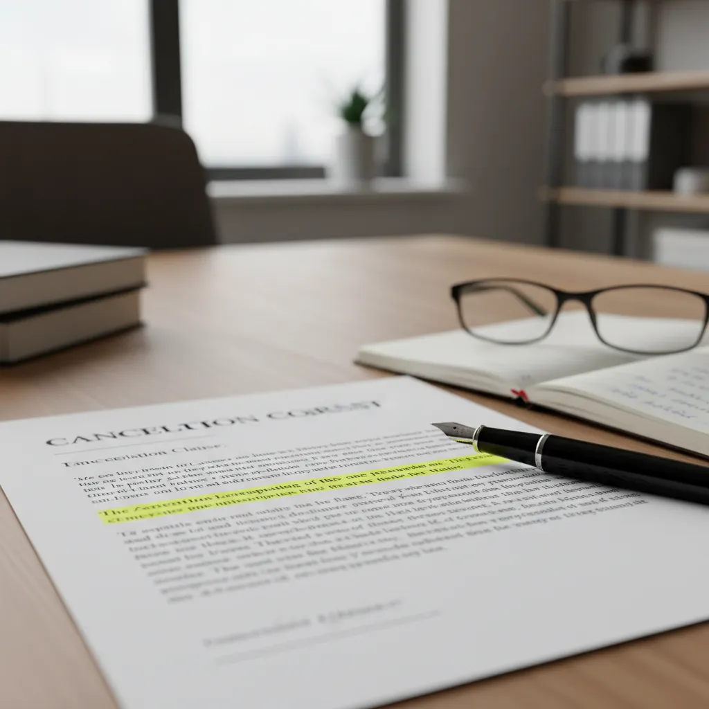 Close view of contract highlighting cancellation clause
