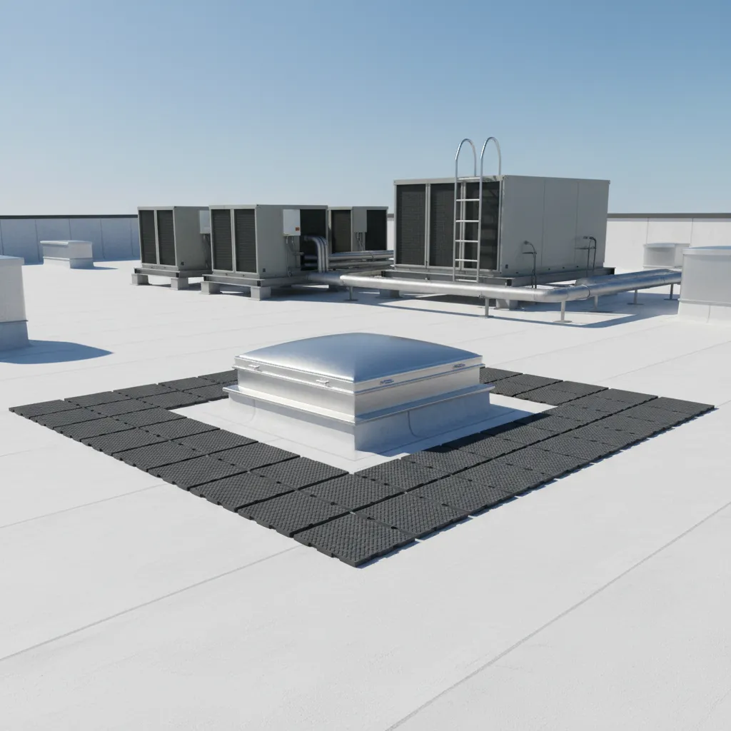 Roof hatch area with safety pads and access pathway
