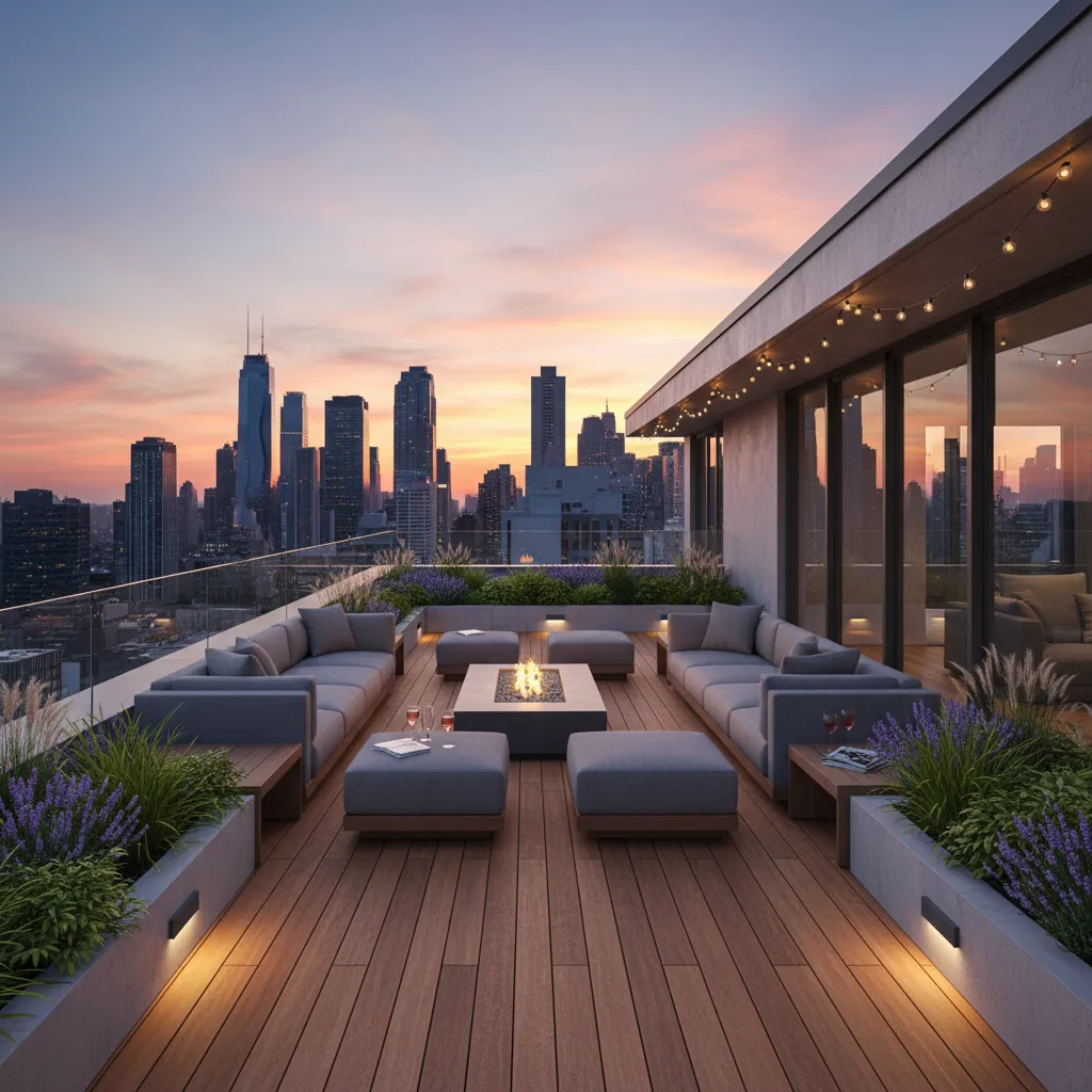 Terraza moderna en la tercera planta de una casa contemporánea