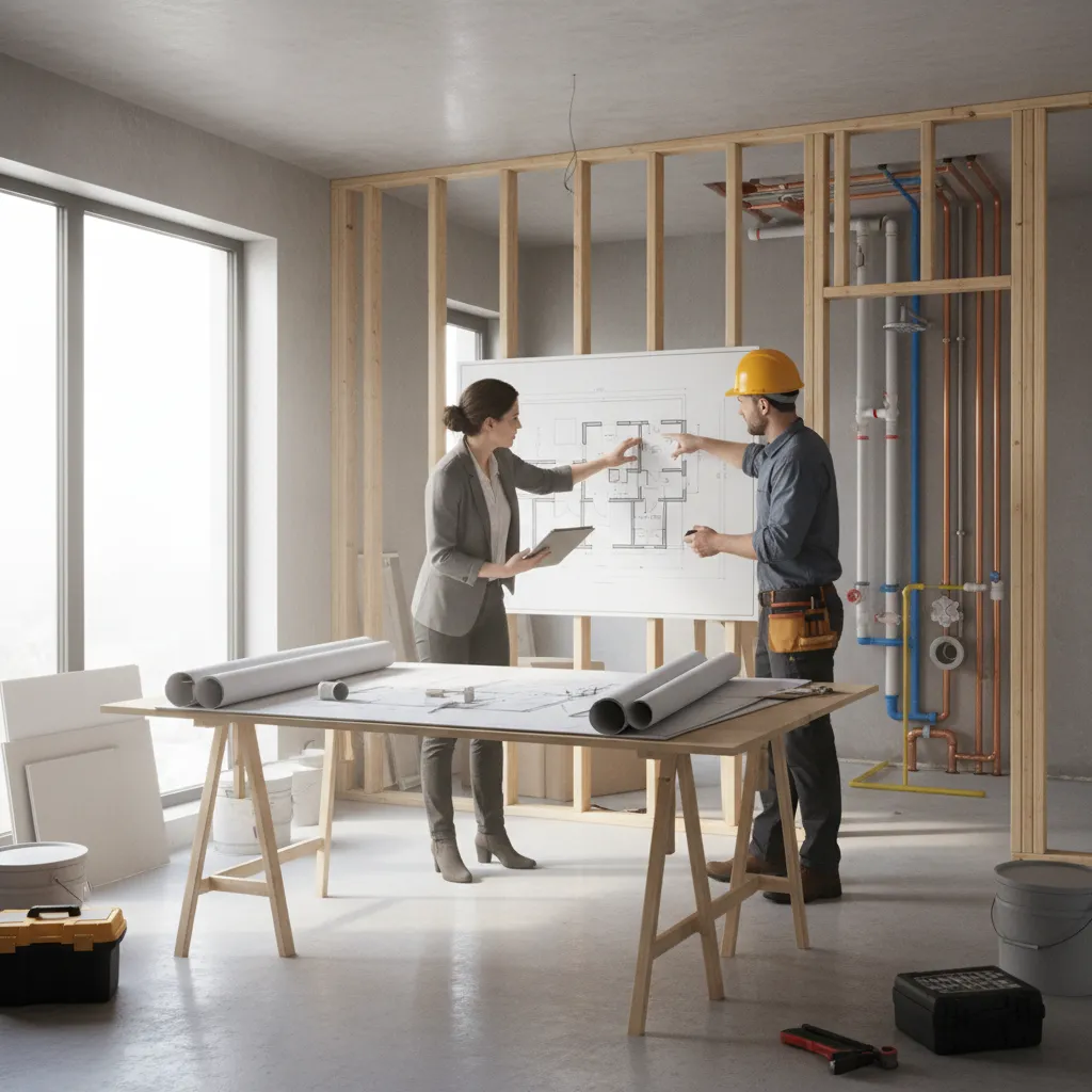 Planning plumbing routes during bathroom or laundry room conversion