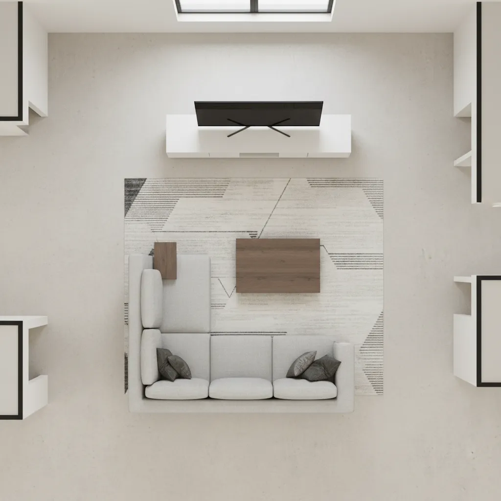 Living room floor plan showing furniture layout and walking circulation space