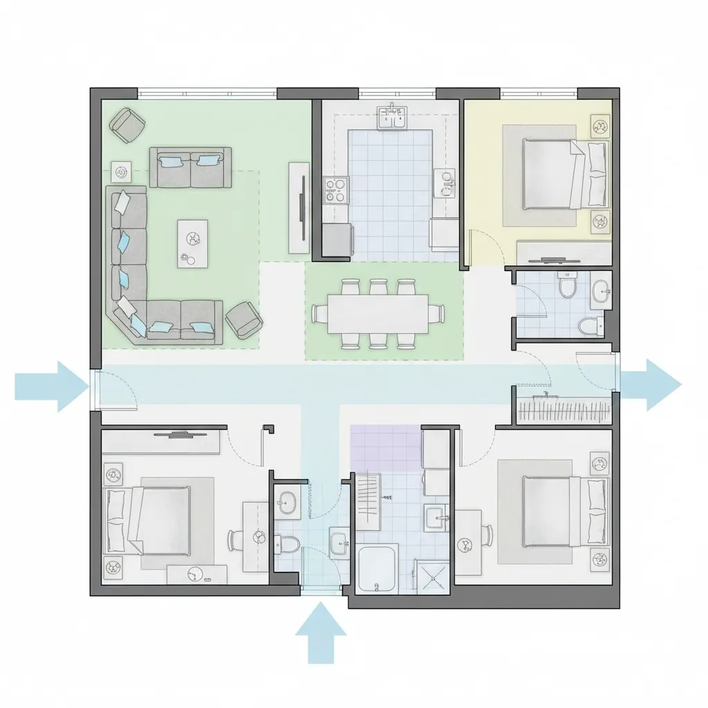 floor plan showing furniture layout conflicts and circulation overlap