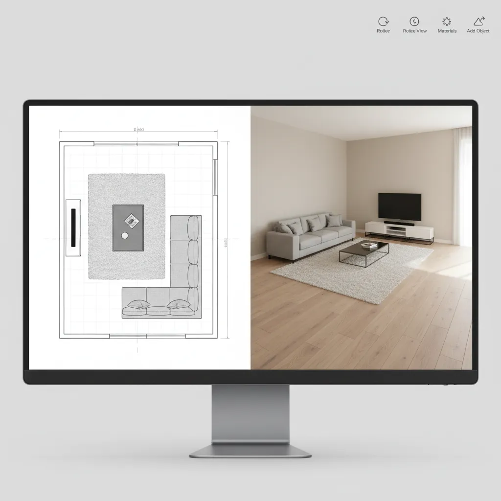 living room layout being created inside a room design planning app