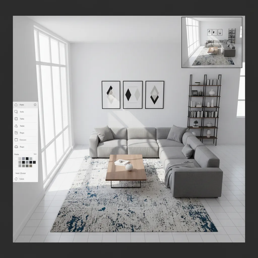 Diseño virtual de una sala de estar usando un juego de planificación de habitaciones