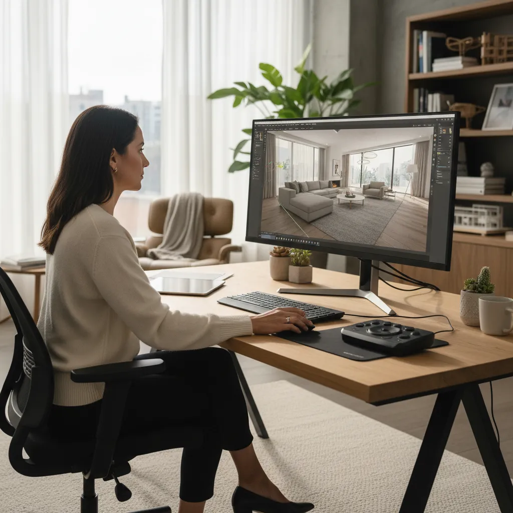 Persona utilizando software de planificación de habitaciones en ordenador