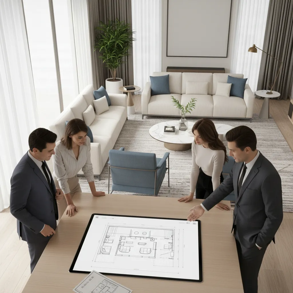 guests reviewing room layout ideas during decorating party