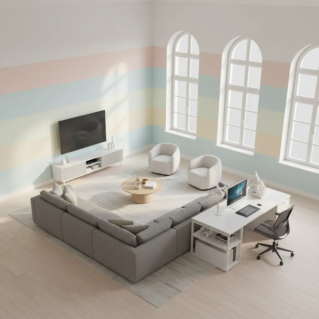 interior layout planning showing east wall color placement in living room