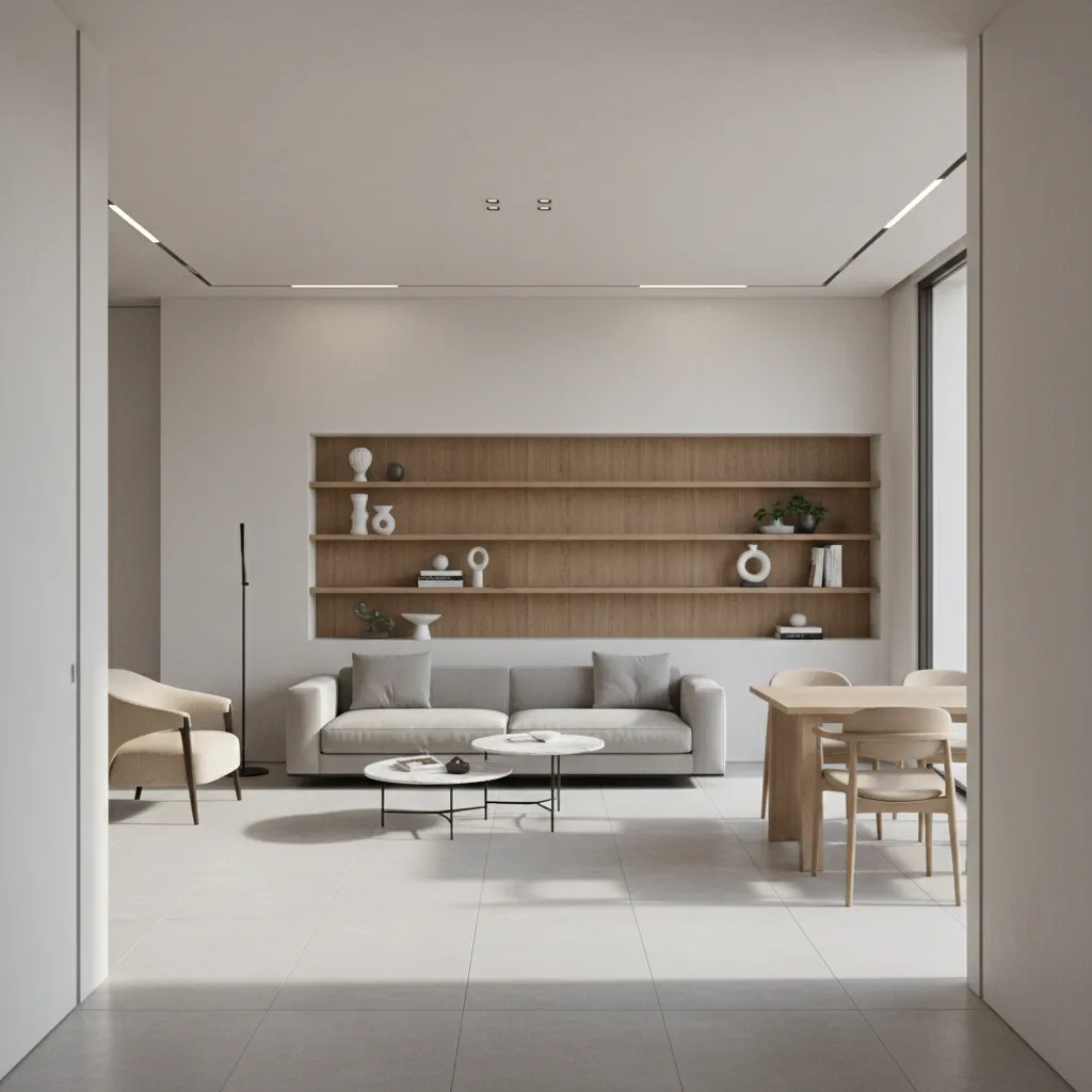 room layout showing entry view and focal wall placement