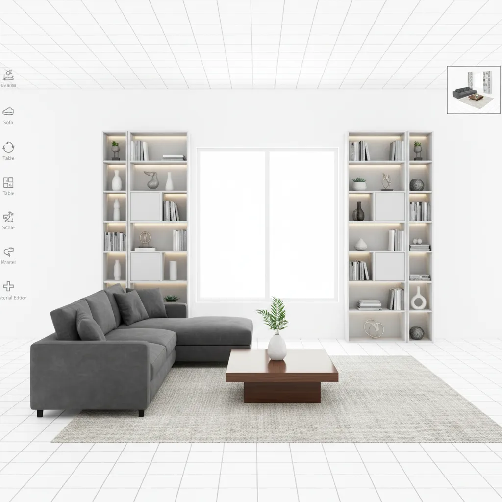 Diseño digital de una habitación con muebles colocados en plano