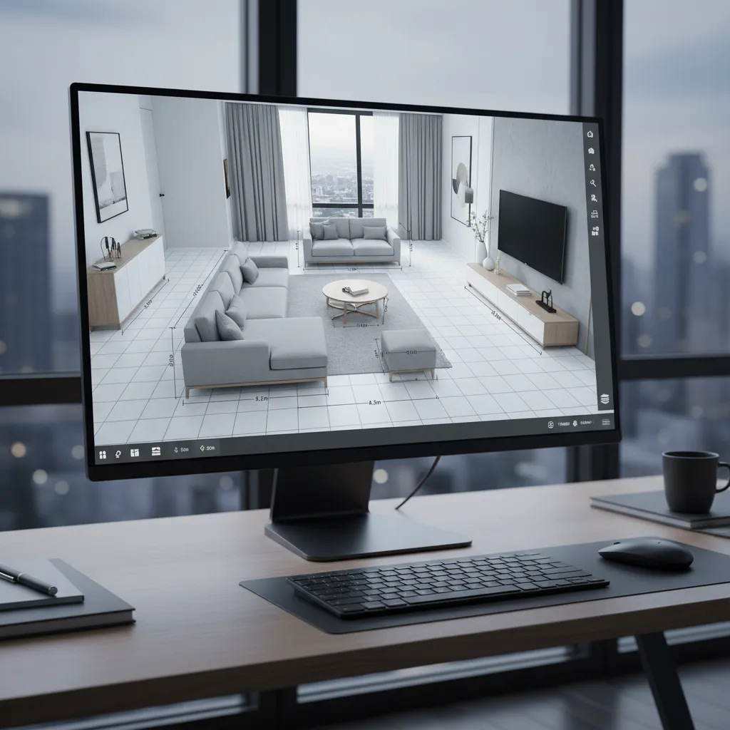 Home design software showing accurate room measurements and furniture placement