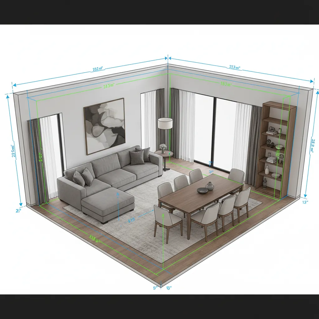 Interior design software showing room measurement planning