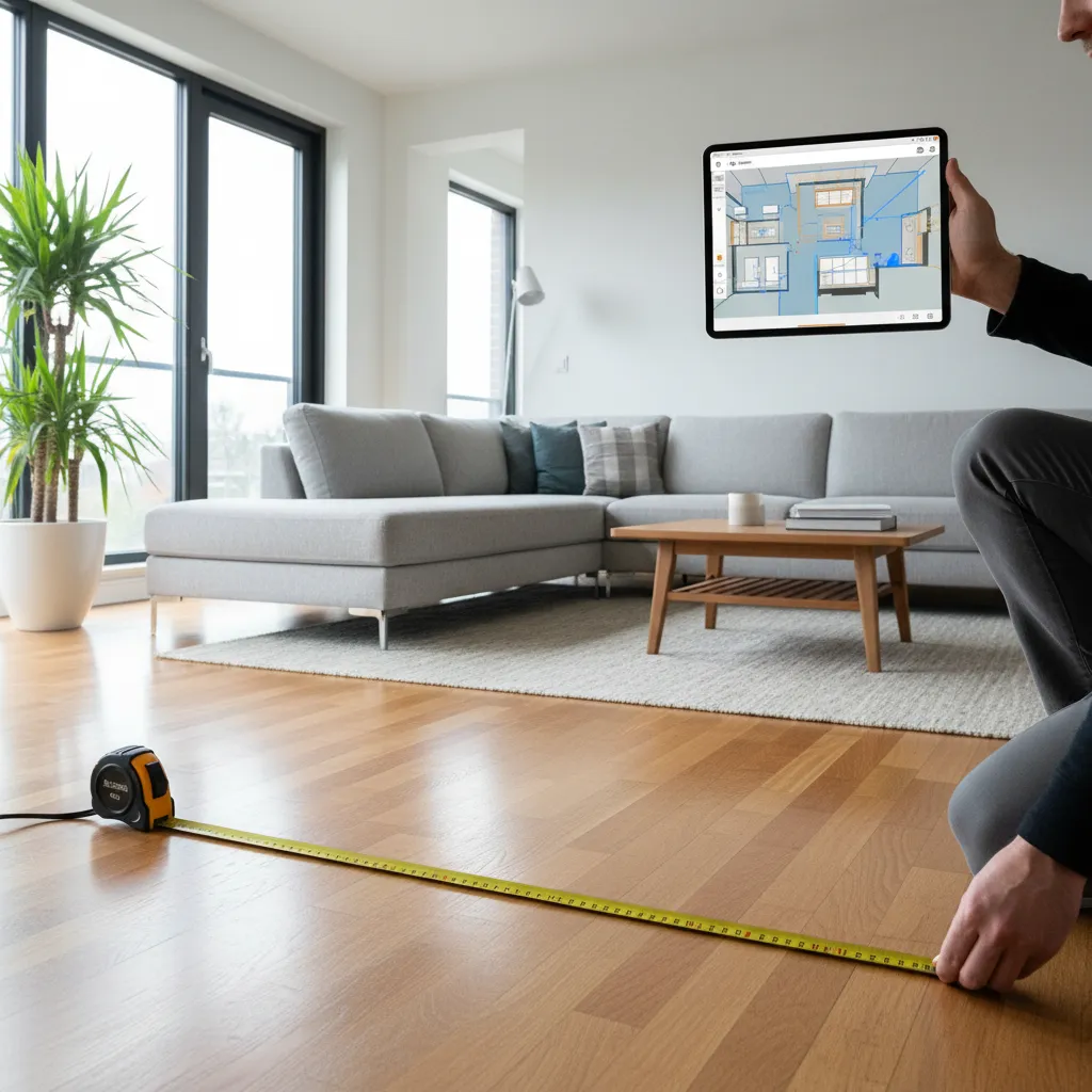 measuring a room and entering dimensions into a floor plan app