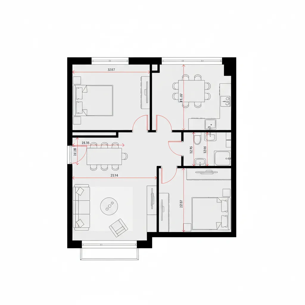 digital floor plan showing accurate furniture spacing and room measurements