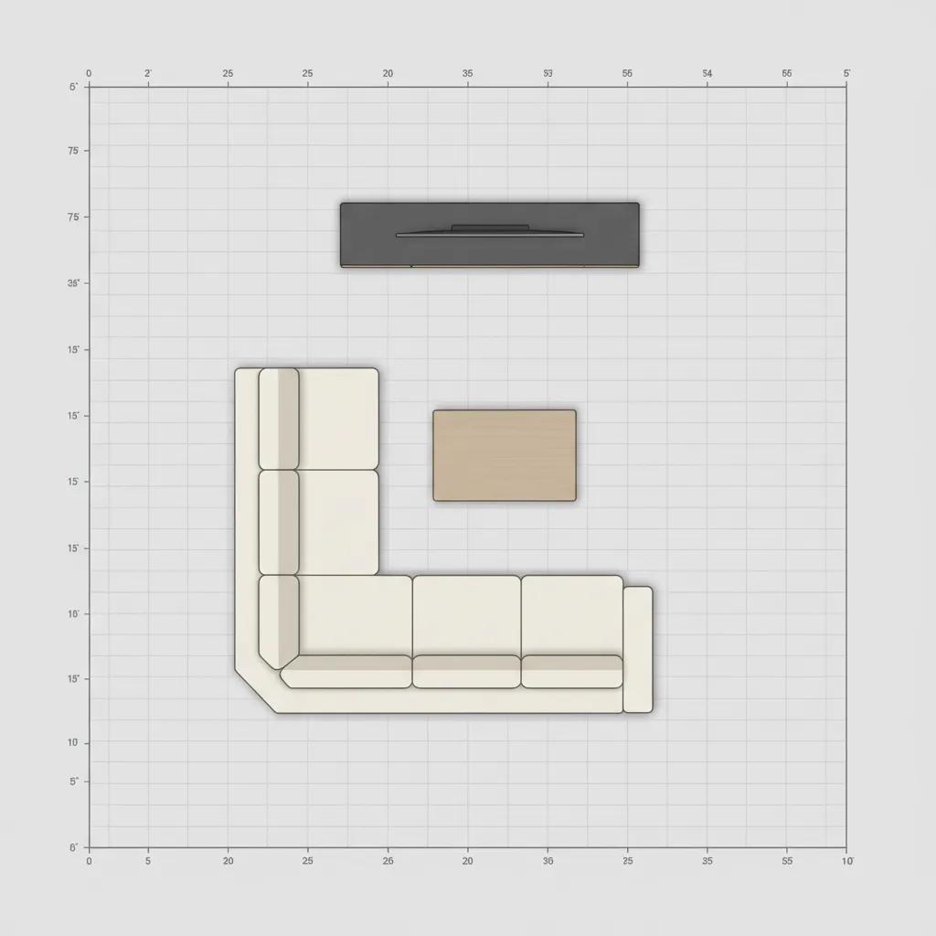 Example of simple digital room layout planner interface with furniture blocks