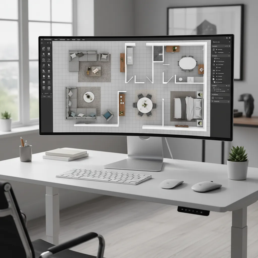 Plano digital de distribución de una habitación en diseño interior