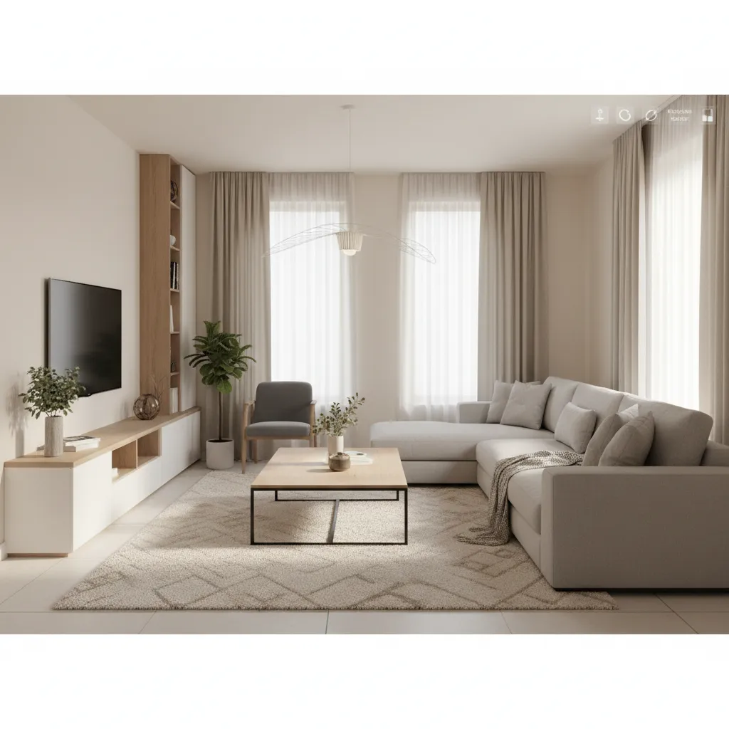 Diseño digital de sala con muebles colocados en un planificador de habitaciones