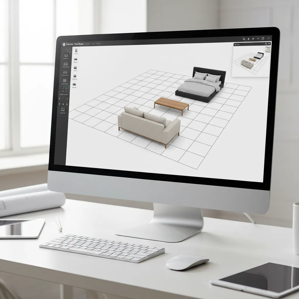 Pantalla mostrando planificación de una habitación con muebles colocados