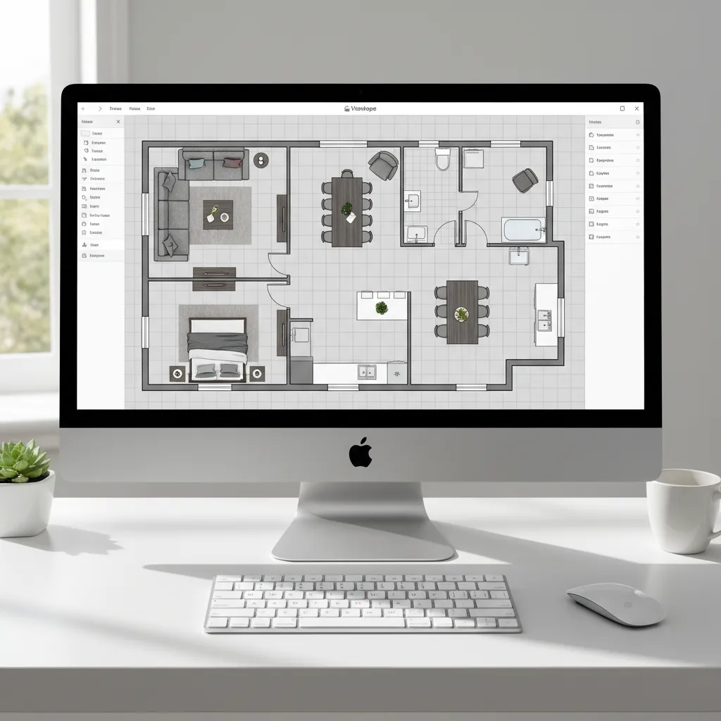 Plano digital de distribución de habitaciones en una pantalla