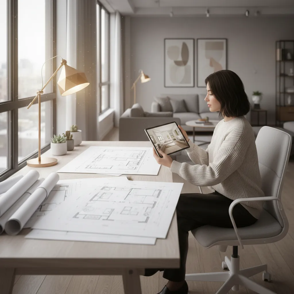 Diseñador planificando la distribución de una habitación