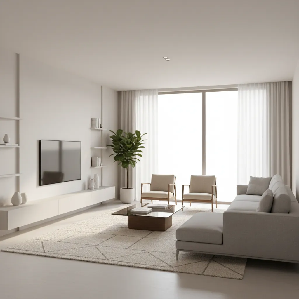 3D preview of a living room layout created using an online floor plan creator