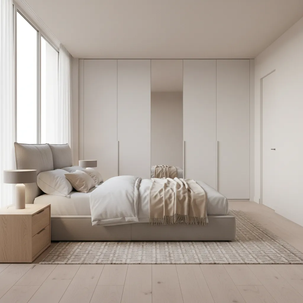 Góc nhìn 3D của phòng ngủ với bố trí nội thất rõ ràng