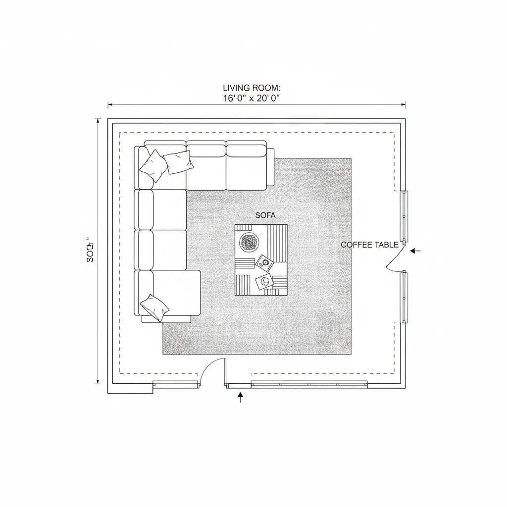 2D floor plan layout with furniture placement and room dimensions