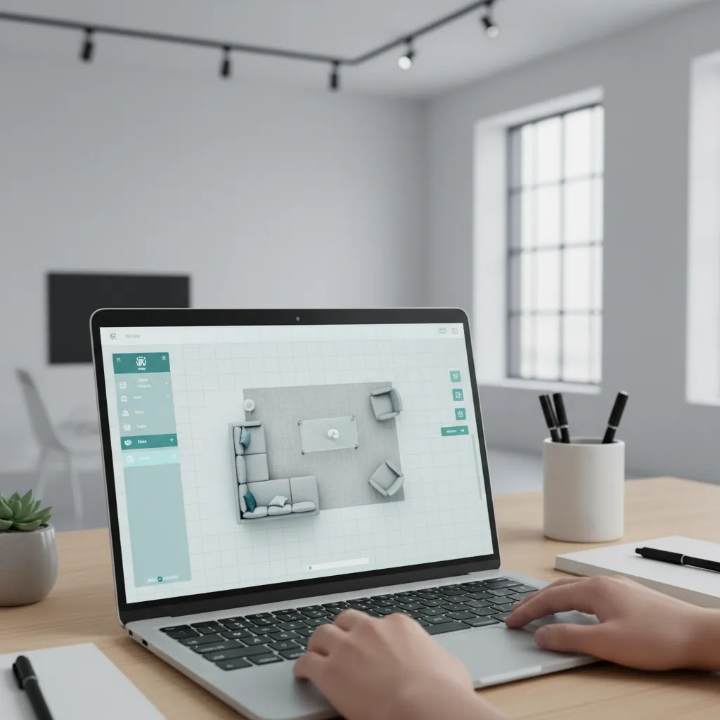 digital room layout planning interface showing furniture placement grid