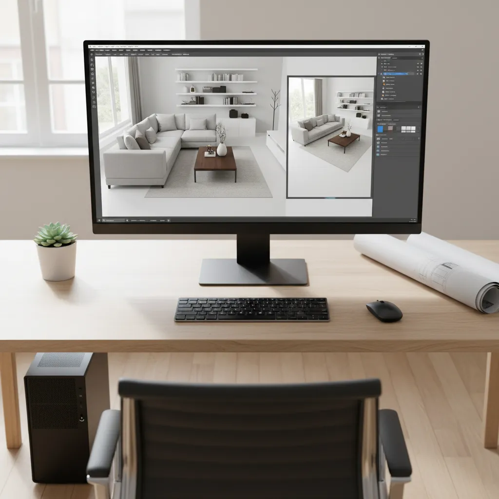 Planificación digital de una sala de estar con muebles en un programa de diseño