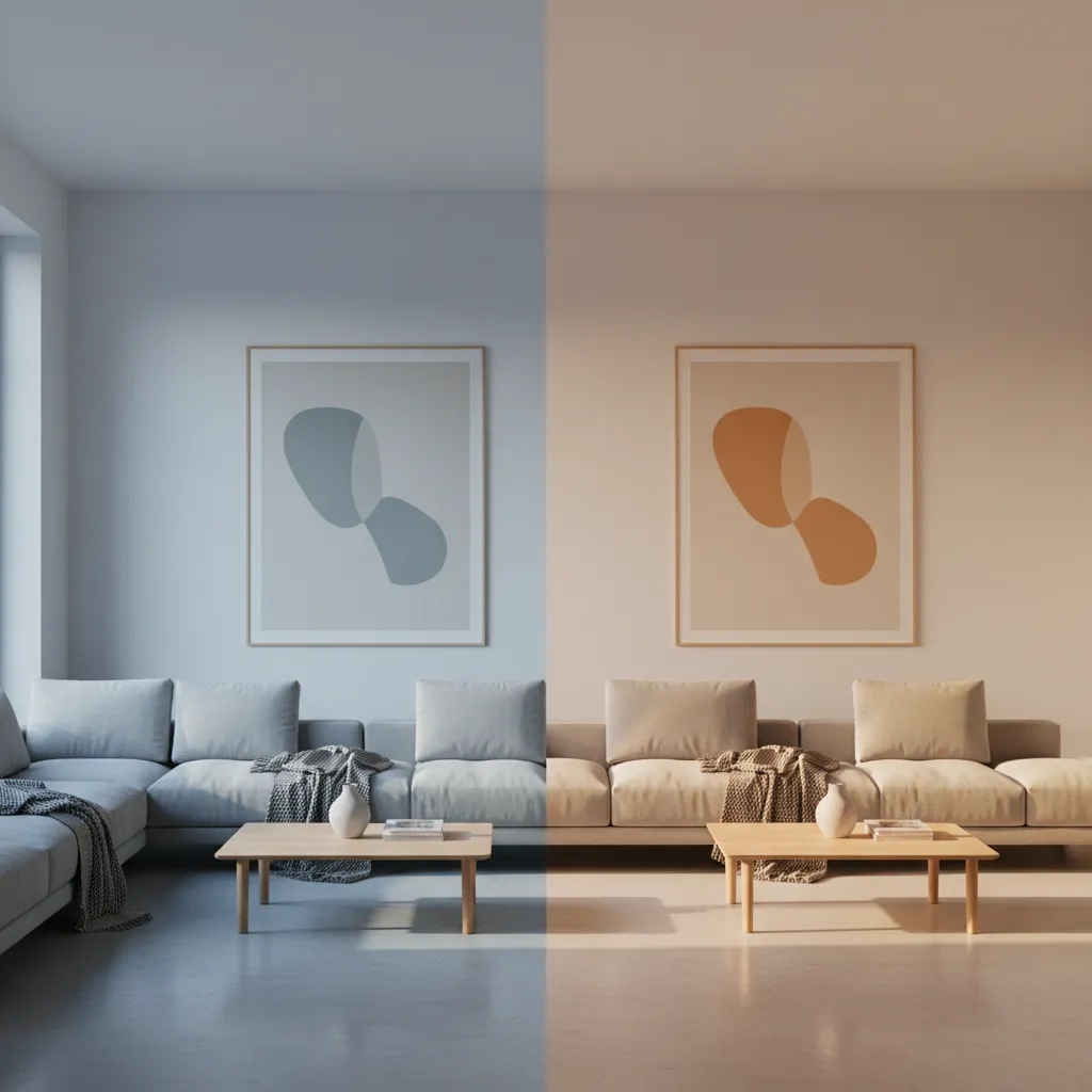Comparison of wall paint color under different natural lighting directions