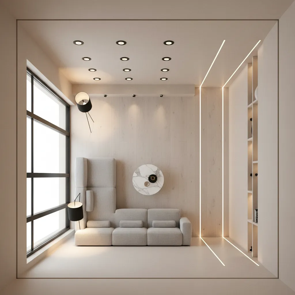 Living room lighting layout showing zones and fixture placement
