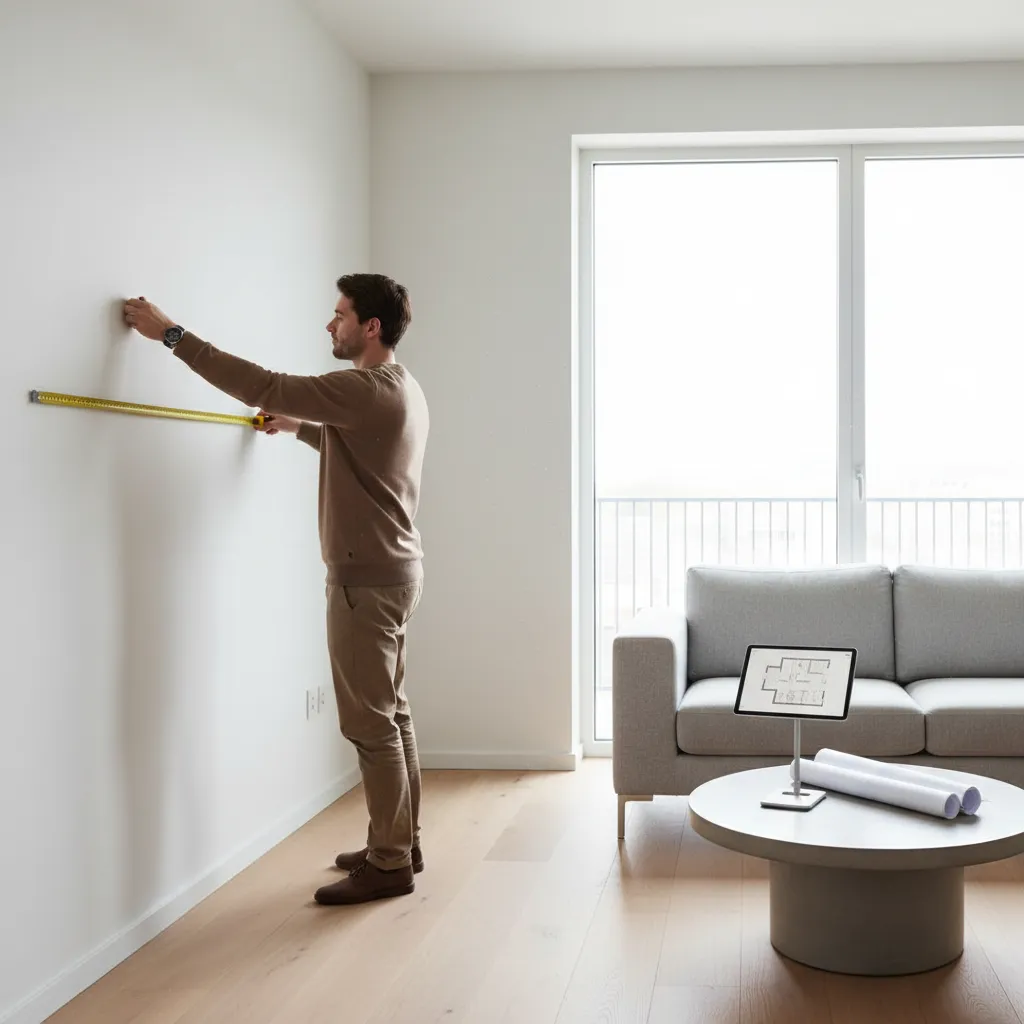 Measuring a room with tape before creating a digital floor plan