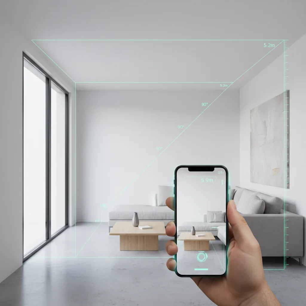 Smartphone scanning a living room to generate a digital floor plan