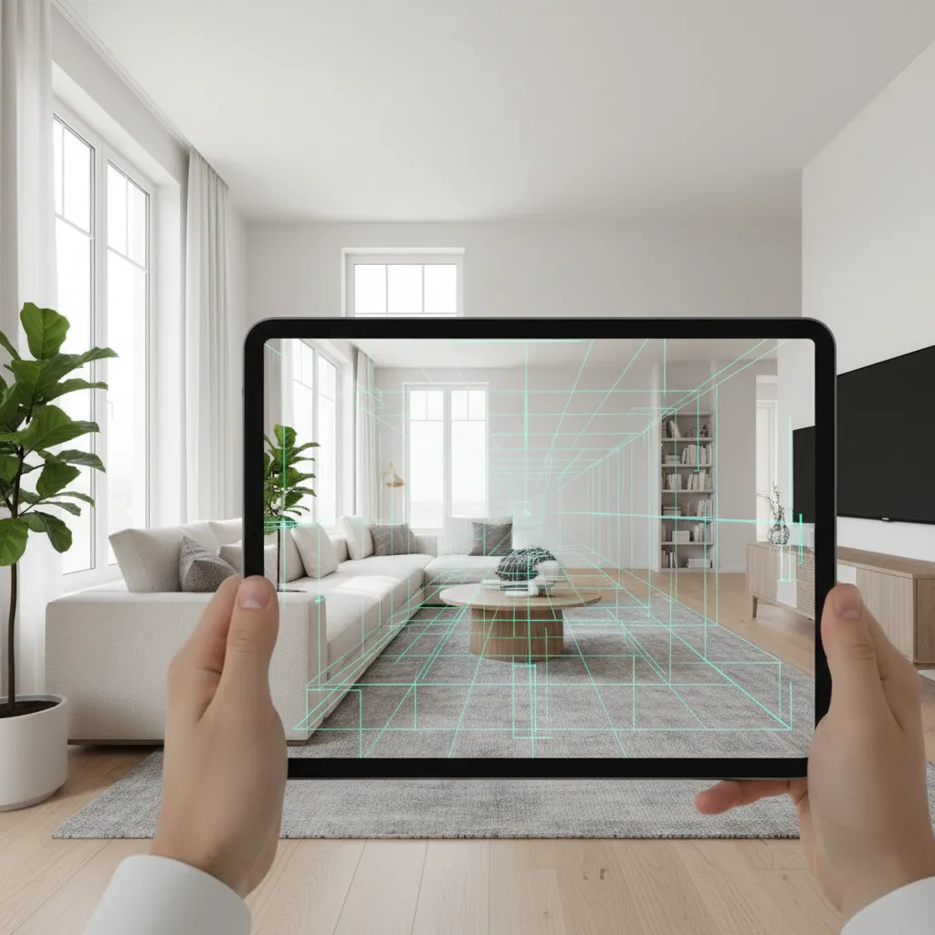 iPad scanning a living room to generate a digital floor plan using LiDAR