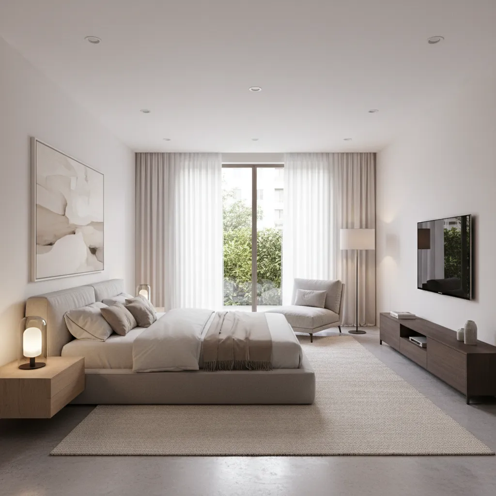 Visualización 3D de un diseño de dormitorio moderno